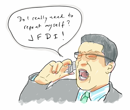 Illustration of an executive yawning and saying “Do I really need to repeat myself? JFDI!” — representing the frustration of leaders who have resorted to just-do-it approaches in the absence of a business case