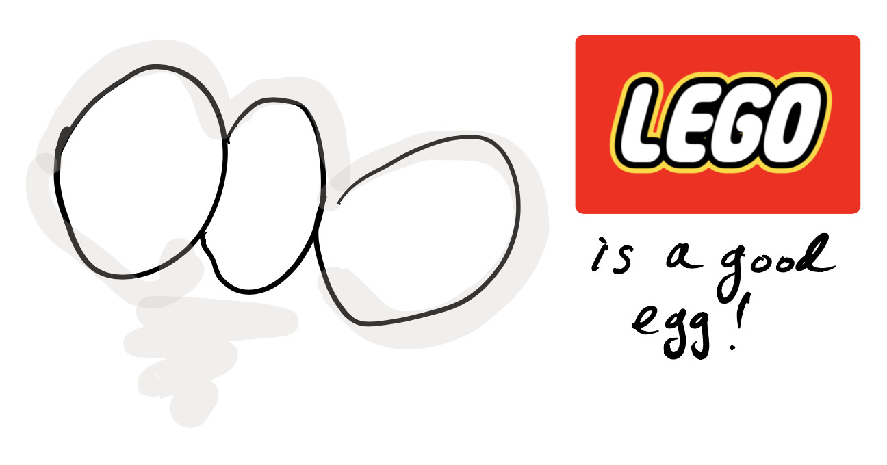 Hand-drawn cartoon with the LEGO logo and the caption &ldquo;LEGO is a good egg!&rdquo; — illustrating the ethics-based approach to data protection