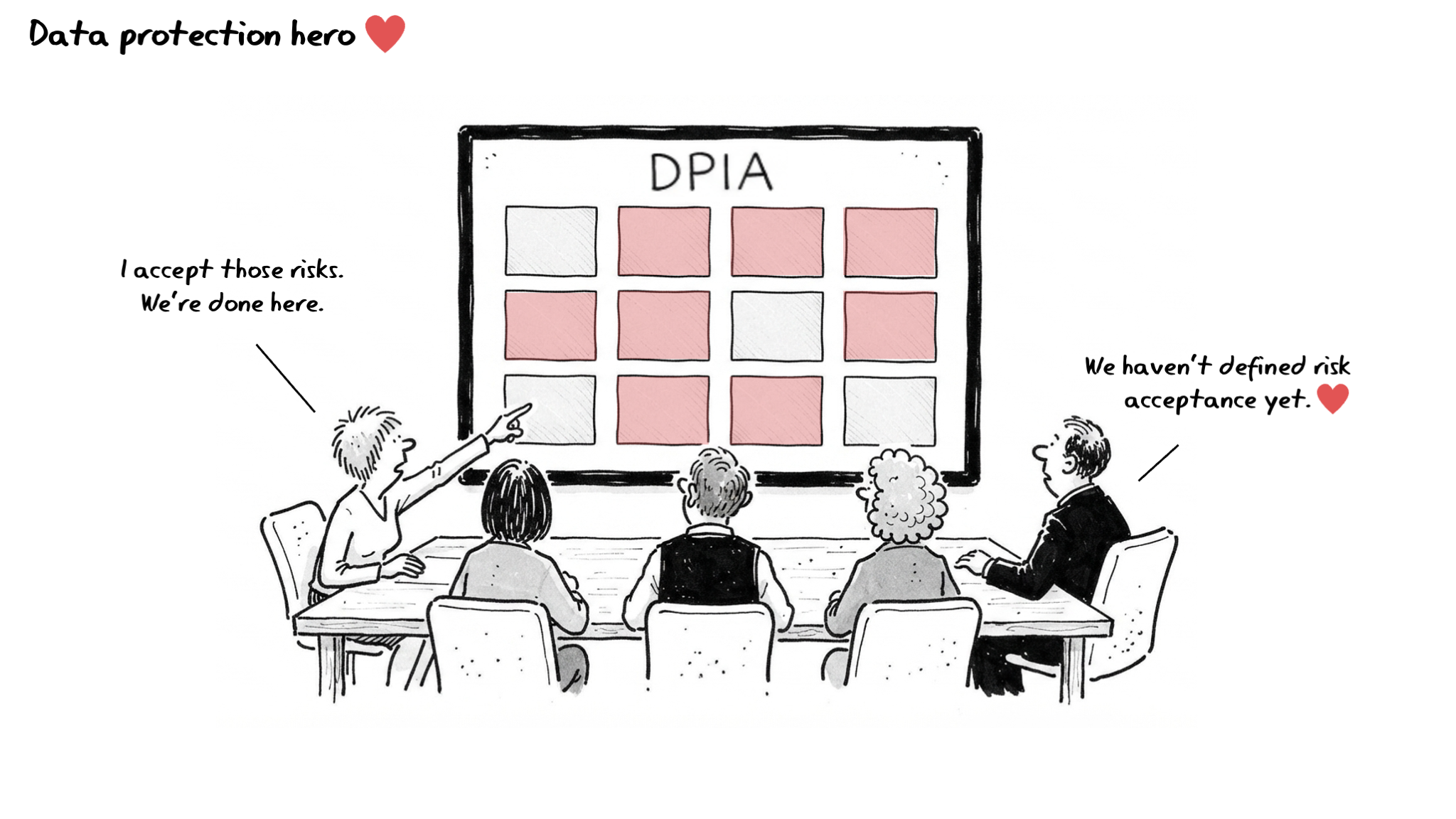 Data Protection Hero — a DPIA meeting scene