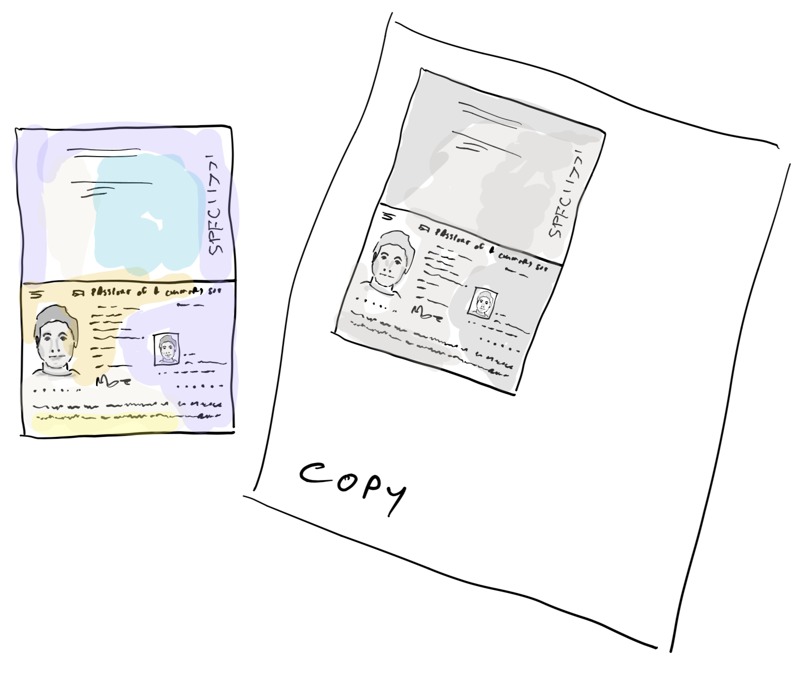 Illustration of a passport and a photocopy of a passport