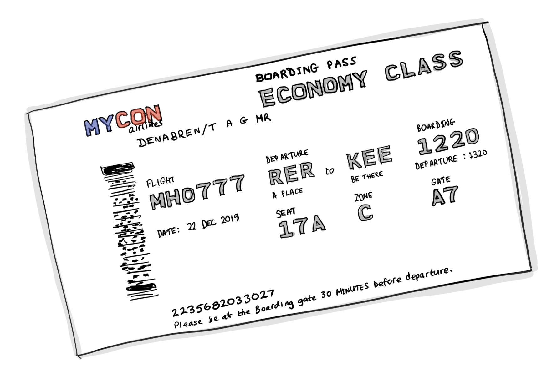 Illustration of a boarding pass with a visible barcode