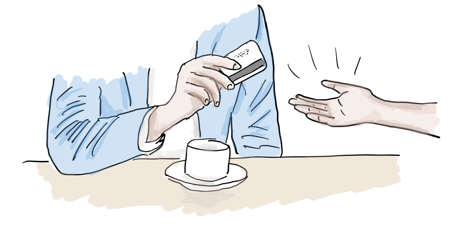Illustration of a payment card being handed over in a restaurant