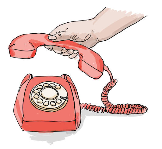 Illustration of a classic red telephone handset being lifted