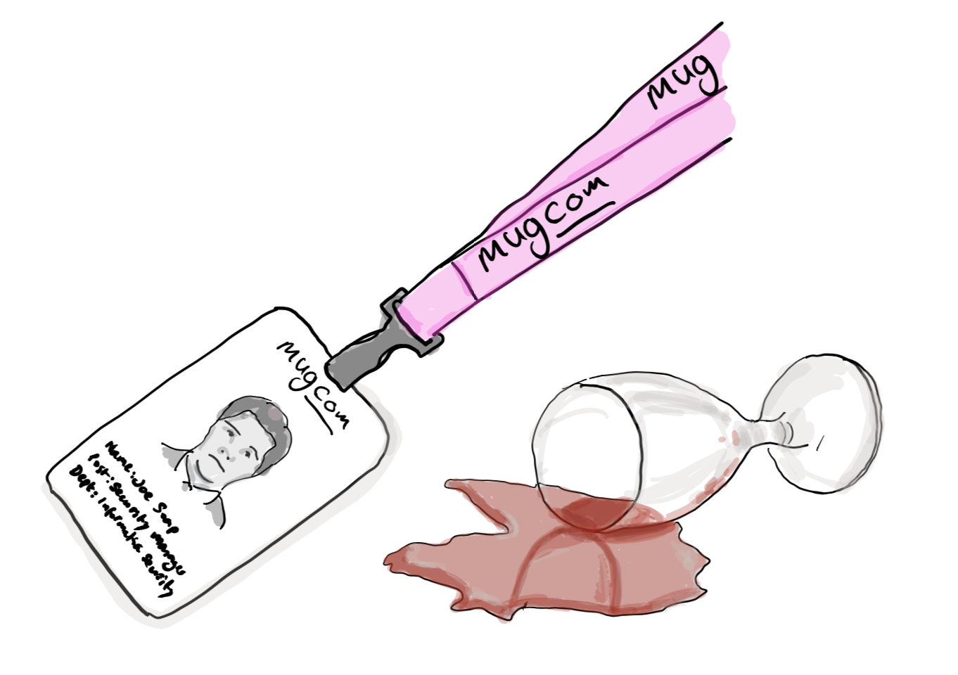 Illustration of an ID lanyard and a spilled wine glass