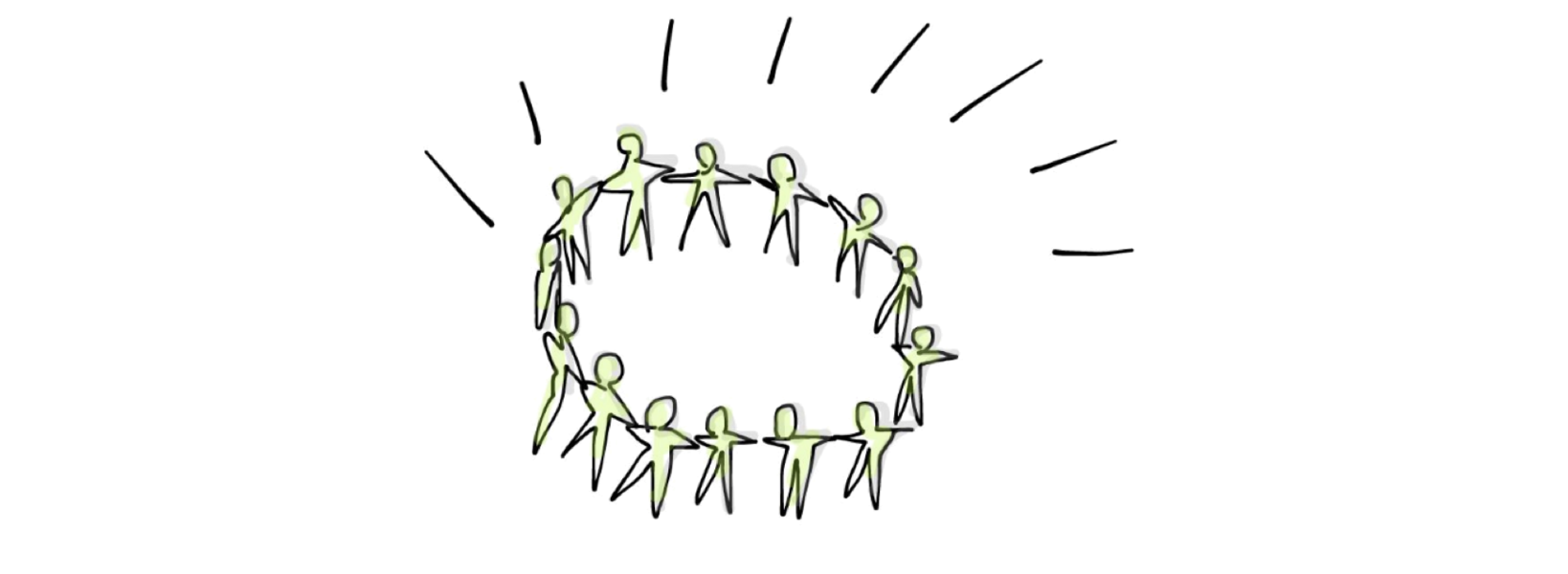 Illustration of a circle of figures holding hands, representing Privacy Champions connected across an organisation